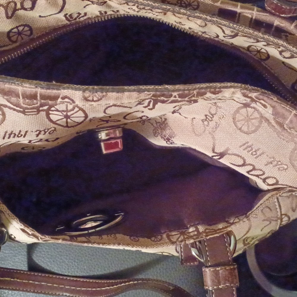 Coach brown canvas shoulder handbag purse leather straps hangtag Vintage - Picture 7 of 8